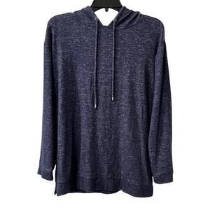 Weekender by Chico’s Woman’s Pullover Boho Knit Heathered Blue Hood Size 0 Large